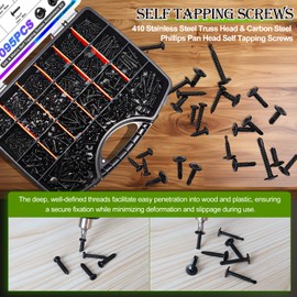 mxuteuk 1095PCS Self Tapping Screws Assortment Kits, #8#10 410 Stainless Steel Truss Head Self Drilling Screws and M2 M3 M4 Carbon Steel Phillips Pan Head Self Tapping Screws for Plastic,Wood