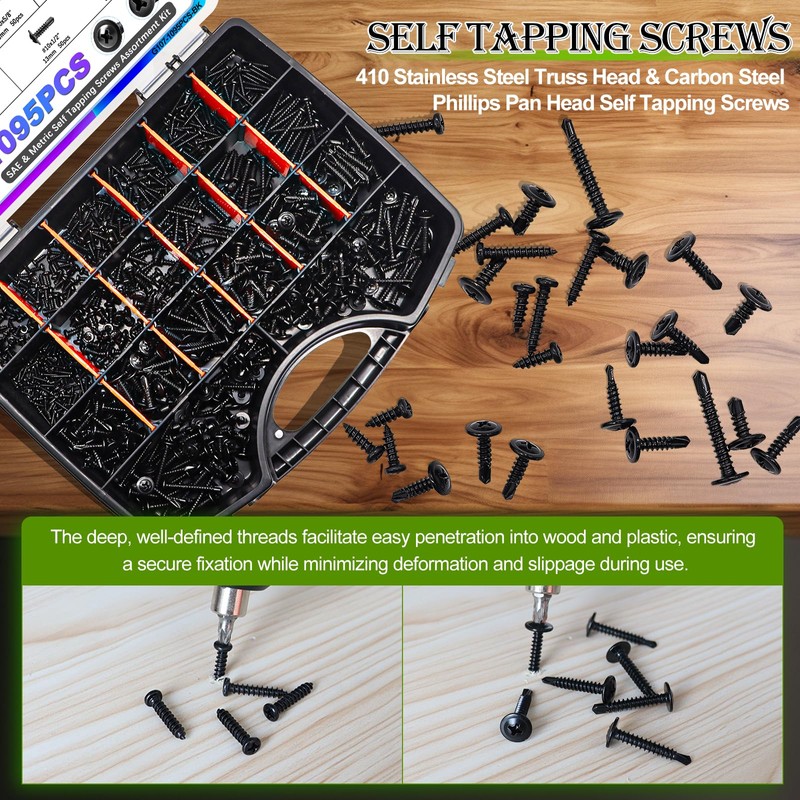 mxuteuk 1095PCS Self Tapping Screws Assortment Kits, #8#10 410 Stainless
