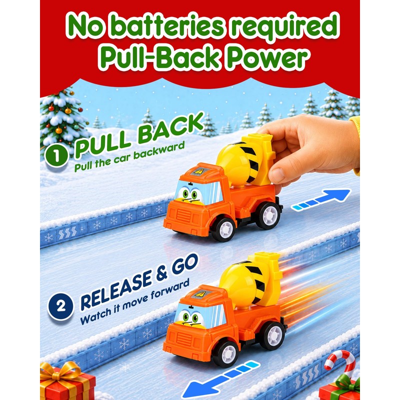 Car Advent Calendar 2026 for Toddlers, 24 Pull Back Vehicles