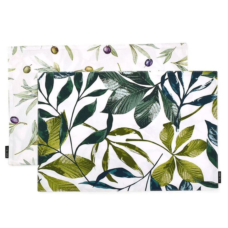 Reversible Type Placemat, Set of 2, 100% Cotton, 11.8 x