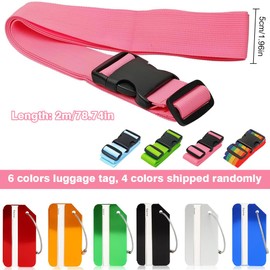 Luggage Straps, 4 PCS Suitcase Straps Set, Adjustable Luggage Straps, Travel Accessories Thickened Luggage Belt with 4 PCS Luggage Tags for Suitcases Security Non Slip Travel Belt 200 x 5 cm