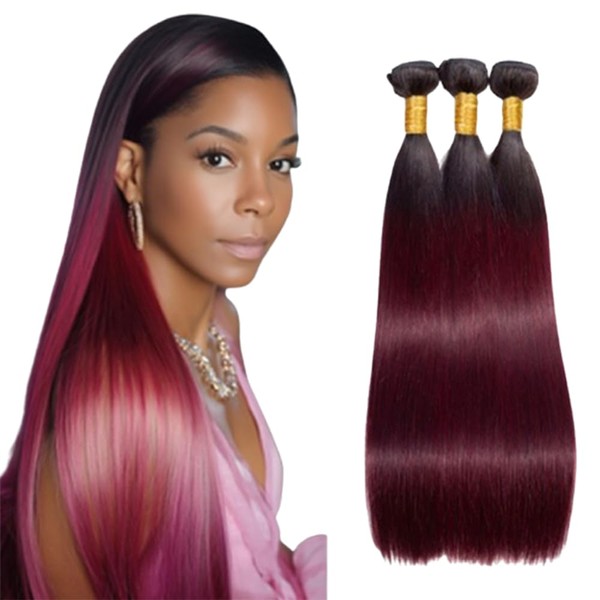 BilltiiWW 1B99j Ombre Burgundy Straight Bundles Black and Burgundy Straight