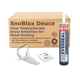 SnoBlox Deuce Snow Guard – 10 Pack for Metal Roofs | Clear Polycarbonate Roof Snow Retention System | Choose Adhesive No-Drill Kit or Screw-On Kit | Made in USA (DEUCE-10PK-ADH)