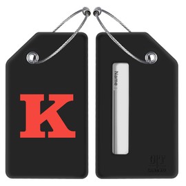 Gostwo 2 Pack Silicone Luggage Tags for Suitcases, 26 Initial Letter Baggage Labels Handbag School Bag Suitcase Instrument Tag with Stainless Steel Loop(Black)(Letter K)