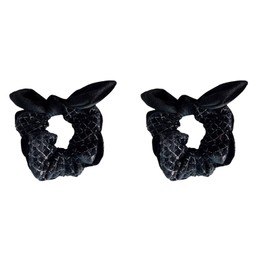 2 Pack Black Velvet Sequins Bow Hair Scrunchies Boutique Bobbles Ponytail Holder Rabbit Ear Hair Ties Hair Bands for Girls Cheer,Dance Recital,Birthday Shirt,Themed Party Festivals