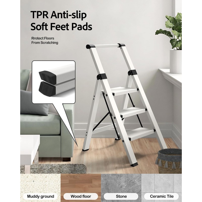 Taranta 3 Step Ladder, Lightweight Aluminum Step Stool with Convenient