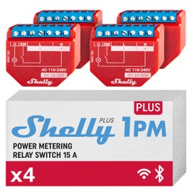 Shelly Plus 1PM UL | WiFi & Bluetooth Smart Relay Switch with Power Metering | Home Automation | Compatible with Alexa & Google Home | iOS Android App | No Hub | Wireless Lighting Control (4 Pack)