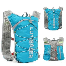 Running Hydration Vest, Adjustable Unisex Reflective Vest, Lightweight and Breathable Running Backpacks with Phone Pocket, Hydration Vest Pack for Running Climbing Hiking Cycling (Cyan, One Size)