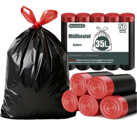 Black Bin Liners 35 L with Drawstring Pack of 50 Tear-Resistant Bin Bags Opaque Bin Bags