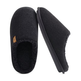 KuaiLu Mens House Memory Foam Slippers with Orthopedic Arch Support Comfy Warm Plush Lining Slip On Casual Pantuflas Mans Comfortable Bedroom Shoes Rubber Sole for Indoor&Outdoor Black Size 10