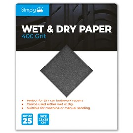 Simply WD0400 Wet & Dry Polishing Paper 400 Grit, Pack of 25, 230mm x 280mm, Perfect for DIY Car Bodywork Repairs, Machine, Manual Sanding, Furniture and Home Improvement