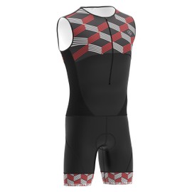 DHERA Men's Trisuit Triathlon One piece padded sleeveless suit Duathlon Running Swimming Cycling skin suit (Colour-Red, Size-L)