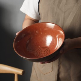 STE-CER Ceramic Japanese Style Ramen Bowl Set with Chopsticks,8 inch 40 oz Pho Bowls & Asian Soup Bowl and Spoons Set for Udon Noodle,Soba,Miso Soup,Set of 2 (red)