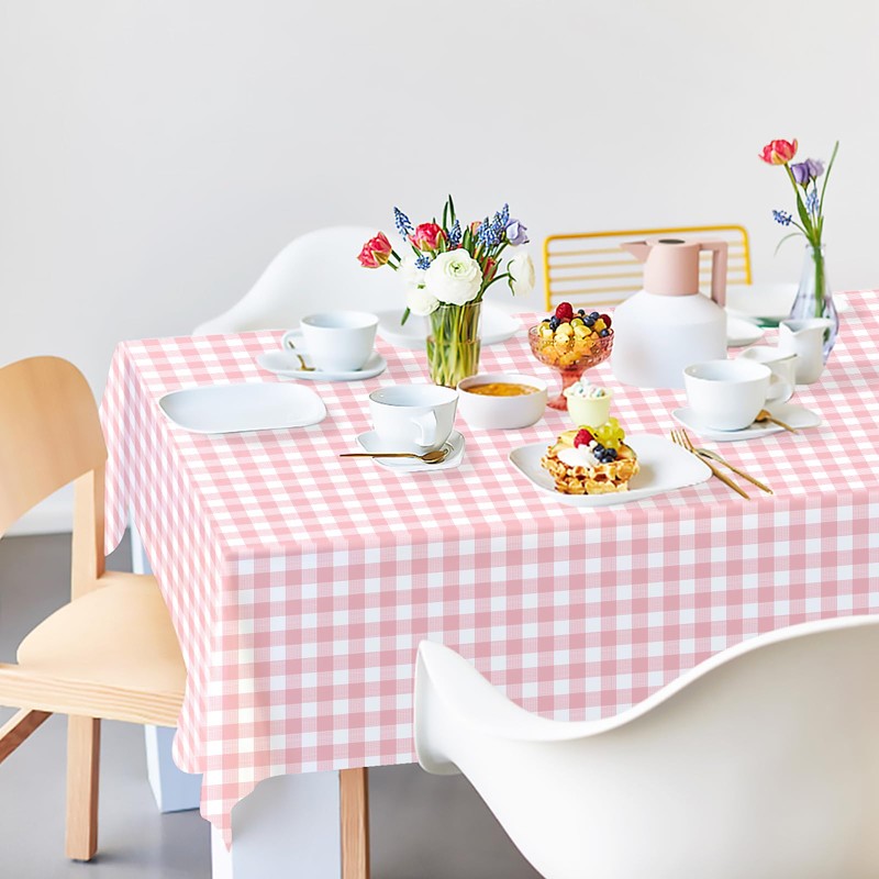 FALIZIFU 2 Pack Pink Gingham Tablecloth 54 × 108 Inch