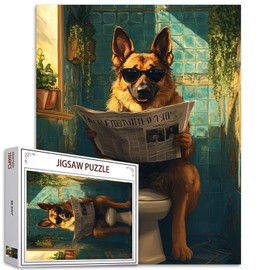 1000 Piece German Shepherd Jigsaw Puzzles for Adults Animals Going Toilet Puzzles Interesting Wildlife Puzzle 27×20 Inches Challenging Family Activity Games DIY Craft Puzzle for Home Decor Gifts