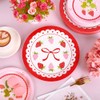FYSUIMU 50Pcs Red Pink Strawberry Paper Plates Cute Bow Strawberry