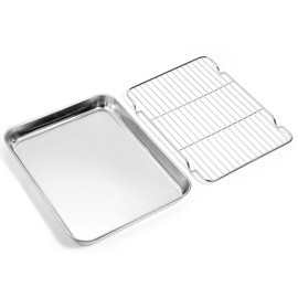 Baking Sheet with Rack (1 Sheet + 1 Rack), Zacfton Stainless Steel Cookie Sheet for Baking with Cooling Rack, Baking Pan Toast Oven Tray Size 10.4 x 8 x 1 Inch, Non-toxic & Heavy Duty & Non-stick