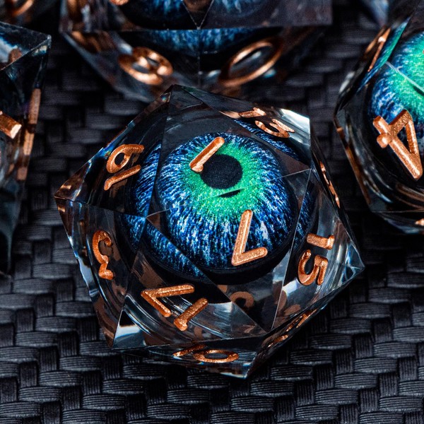 ARUOHHA DND Dragon Eye Dice Liquid Core Dice Set Blue Green Resin Sharp Edged Dice Set with Gift Box, Dungeons and Dragons Polyhedral D&D Dice Role Playing Dice Set D20 D12 D10 D8 D6 D4
