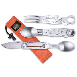 Outdoor Edge ChowPal - Mealtime Multitool with Folding Knife, Fork, Spoon, Bottle Opener, Can Opener, Graduated Wrench, and Screwdriver - 100% Stainless Steel Construction with Nylon Storage Pouch