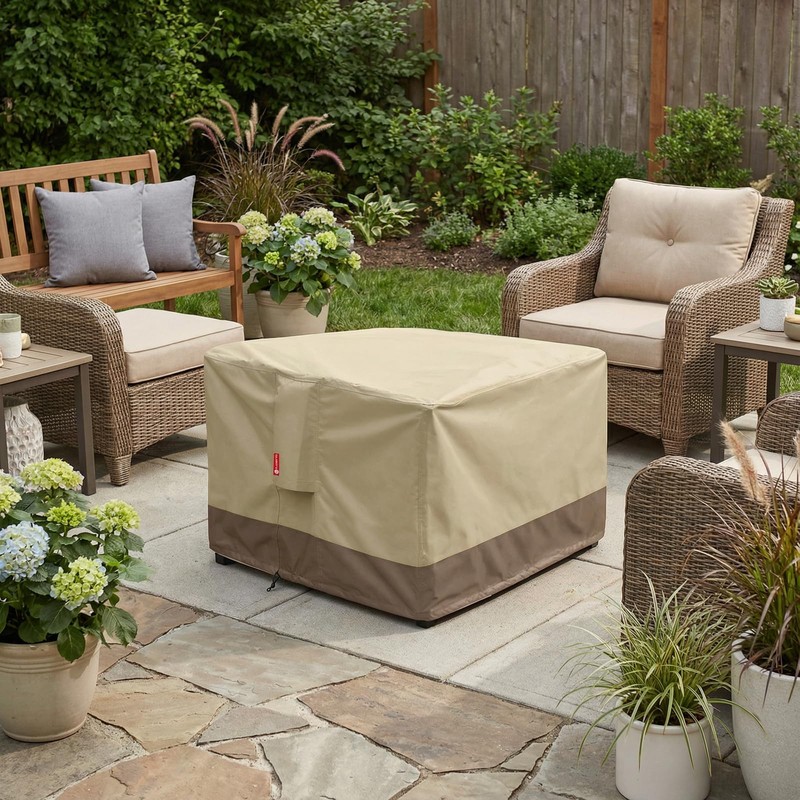 SheeChung Gas Fire Pit Cover Square 600D Heavy Duty Patio