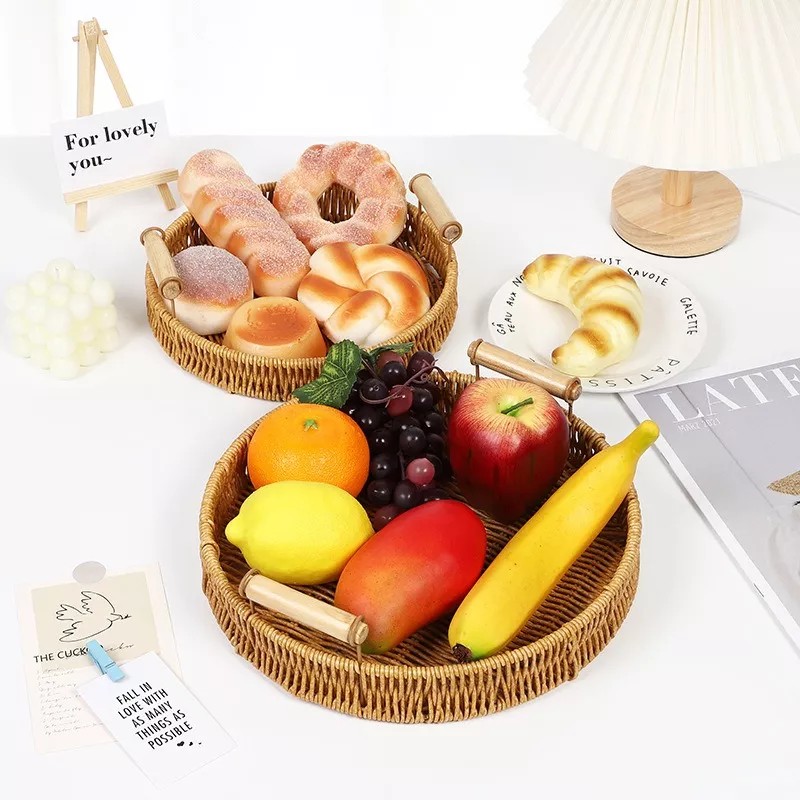 generic Bandeja Canastas De Mimbre Redonda Cestas Pan Con Asa