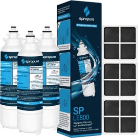 SpiroPure SP-LE800 NSF Certified Refrigerator Water Filter & SP-LE120 Fresh Air Filter Replacement for LT800P, 9490, ADQ73613401S, ADQ73613402, 46-9490 (6 Pack; 3/ea.)