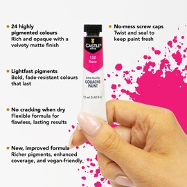 Castle Art Supplies 24 Piece Gouache Tube Set | New Improved Formula | 24 x 12ml Brilliant, Opaque, Water-Based Colors | Versatile, Easy to Use for Adult Artists, Beginners, Professionals (New Improved Formula)