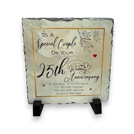 25th Wedding Anniversary Slate for a Special Couple – Handcrafted Natural Slate Plaque with Stand – Romantic Keepsake – 15cm x 15cm