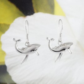 Unique Hawaiian Large Humpback Whale Earring, Sterling Silver Humpback Whale CZ Eye Dangle Earring, E4146B