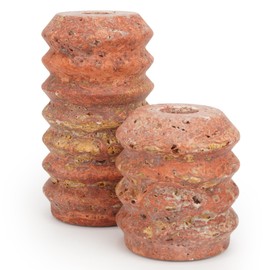 WORHE Candle Holders Italy True Natural Travertine Stone 0.4" Thick, Set of 2 Premium Marble Candlestick Holder for Wedding Dinning Party, Candle Stand for 3/4 inch Thick Candles Color Red (WH025)