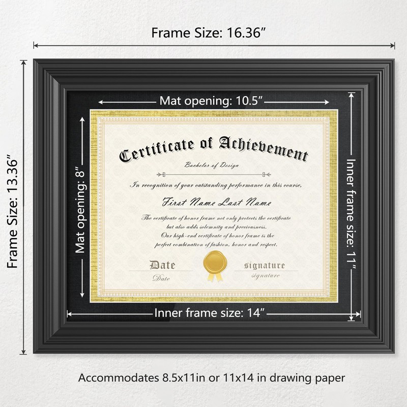 Abtgt Diploma Frame 11x14, With Real Glass, Black and Gold