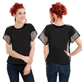 EUBSWA Women's 80s Neon Party Costume Outfit: Black Mesh Shirt, Accessories for Women - Adults