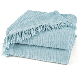 Pure Label Muslin Blanket, 130 x 170 cm, Oeko-Tex Certified Cuddly Blanket Made of 100% Cotton, Muslin Living & Cuddly Blanket for Couch and Sofa, 130 x 170 cm, Blanket Colour Light Blue