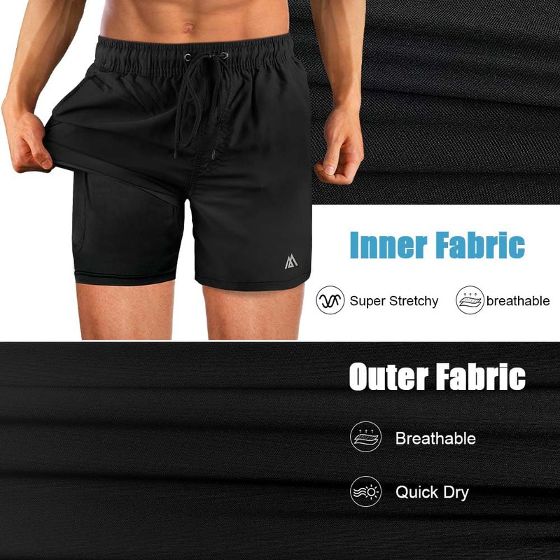 flintronic Men's Swimming Trunks with Compression Liner 2 in 1,