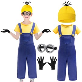 Carnival Costume Accessories, Yellow Hat, Round Steampunk Glasses, Black Gloves, Yellow Shirt & Children's Jumpsuit for Men and Women, Jumpsuit for Children, Carnival Costume, Cosplay Party