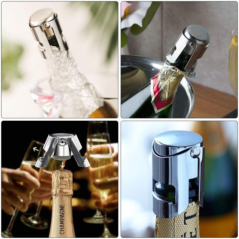 Gobesty Champagne Stainless Steel Stopper, Set of 4 Champagne Stopper