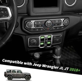 Jimen for JL/JT Window Button Cover, 4 Pack Window Switch Cover Trim Interior Accessories Compatible with Jeep Wrangler JL and Gladiator JT 2018-2023, Aluminum Alloy (Green)