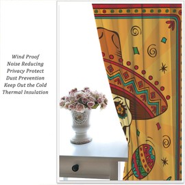 BenYaSong Mexican Blackout Window Curtain, Mexican Skull Cartoon Traditional Celebration Latino Themed for Home Kitchen Livingroom Coffee Room Window Curtain 2 Panel 52" W X 84" L