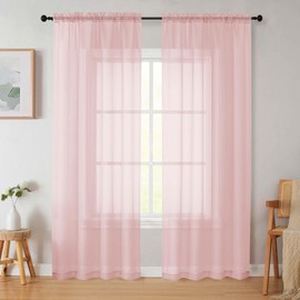 Welvetblk Blush Sheer Curtains 84 Inches Long 2 Panels, Soft Airy Light Filtering Curtains for Bedroom Living Room, Modern Rod Pocket Privacy Drapes Window Treatments, Blush, Total Wide 84 Inch