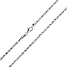Unisex 18 Inch 3mm 040 Gauge Classic Strong Simple Twist Cable Rope Chain Necklace Silver Tone Stainless Steel Men Women Teens