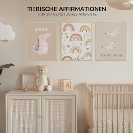 Kidsmood - Affirmation Poster for Children's Room - Encouraging Pictures for Children's Room Girls & Boys - Baby Room Decoration - Wall Pictures Animals for Children's Room Decoration [Strong & Free |