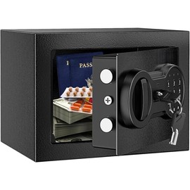 Bonsaii Safe Box for Money, 0.23 Cubic Feet Small Home Safe Lock Box with Electronic Keypad, Steel Construction Security Hidden Safe with Key, Mini Safe for Home Office Hotel, 6.69'' x 9.06'' x 6.69'' - Style: Electronic Lock