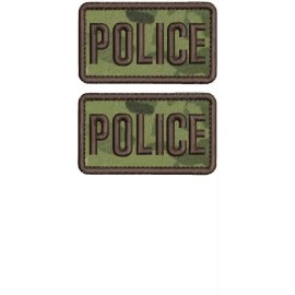 police  2 mbroidery patch 2X3.5 hook on back  brown on multicam