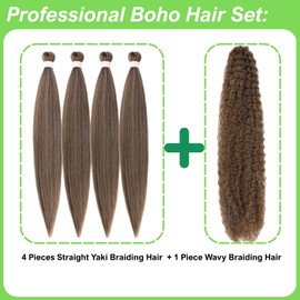 Ash Brown Braiding Hair Pre Stretched for Boho Braids 4/27/613 Mixed Synthetic Deep Wave Boho Braids Hair for Braiding