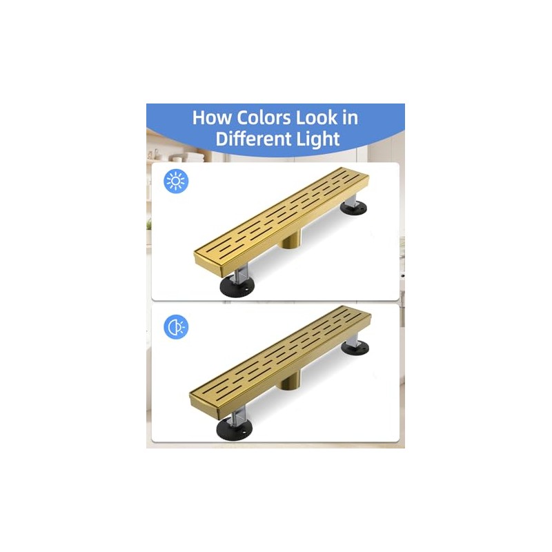 Brushed Titanium Gold Shower Drain 24 Inch, 304 Stainless Steel