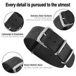 uEmoh Watch Straps, Quick Release Nylon Watch Bands for Men Women, Watch Bands of Multiple Colors & Width(16mm,18mm, 20mm, 22mm) (16mm, One-piece, Black)
