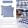 HOPLEE Summer Navy Blue Pillow Covers 18x18 Farmhouse Gingham Pillows