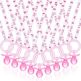 36 piezas de collar de chupetes de baby shower de acrílico, chupetes de bebé, regalos de fiesta, chupetes, collar para niñas y niños, decoración de fiesta, mesa (estilo niña, blanco, rosa)