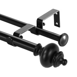 Urbanest Round Urn Adjustable Double Drapery Curtain Rod Set, 5/8", 28-48", Black