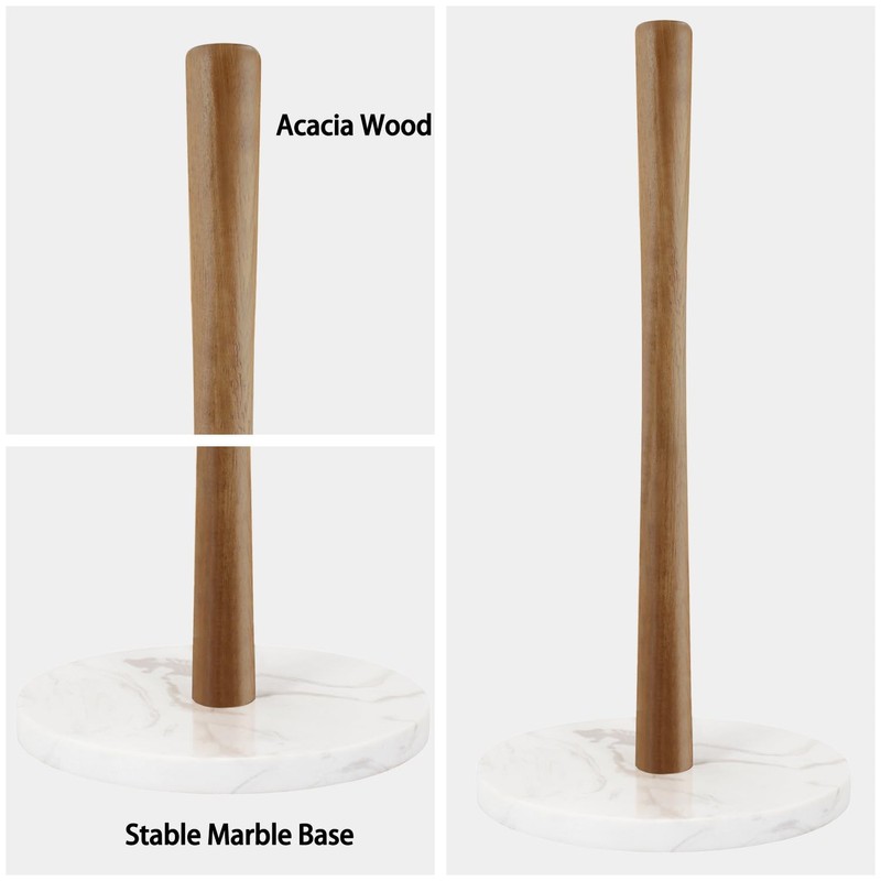 Buruis Wood Paper Towel Holder, Marble Base Modern Decorative Countertop